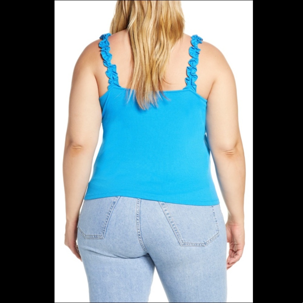 BP Plus Size Ruffle Blue Strap Ribbed Tank Top 2X - Picture 2 of 5